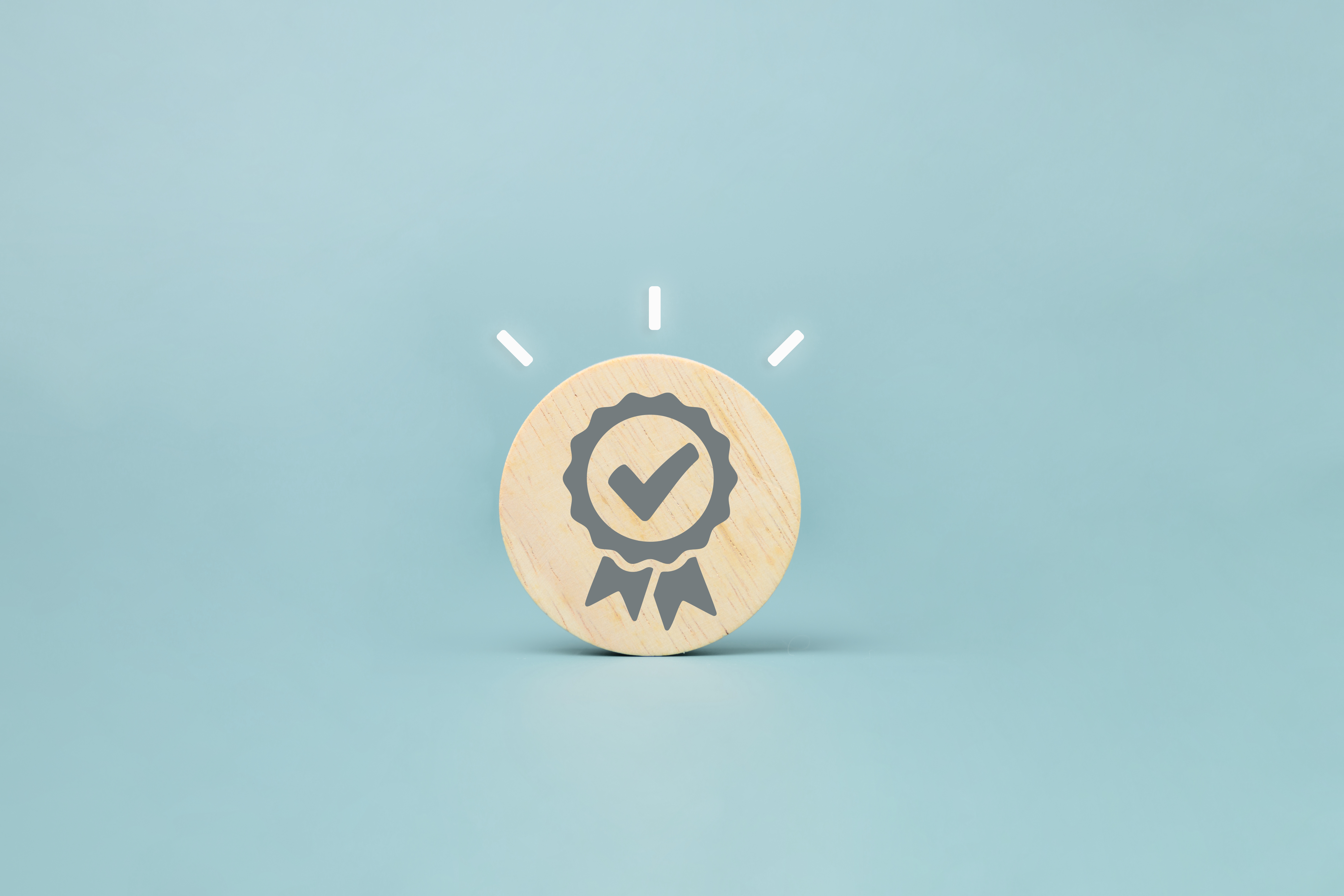 Certificate guarantee icon on wooden cube, International Organization for Standardization ISO and quality control certification concept, Sign of top service quality assurance