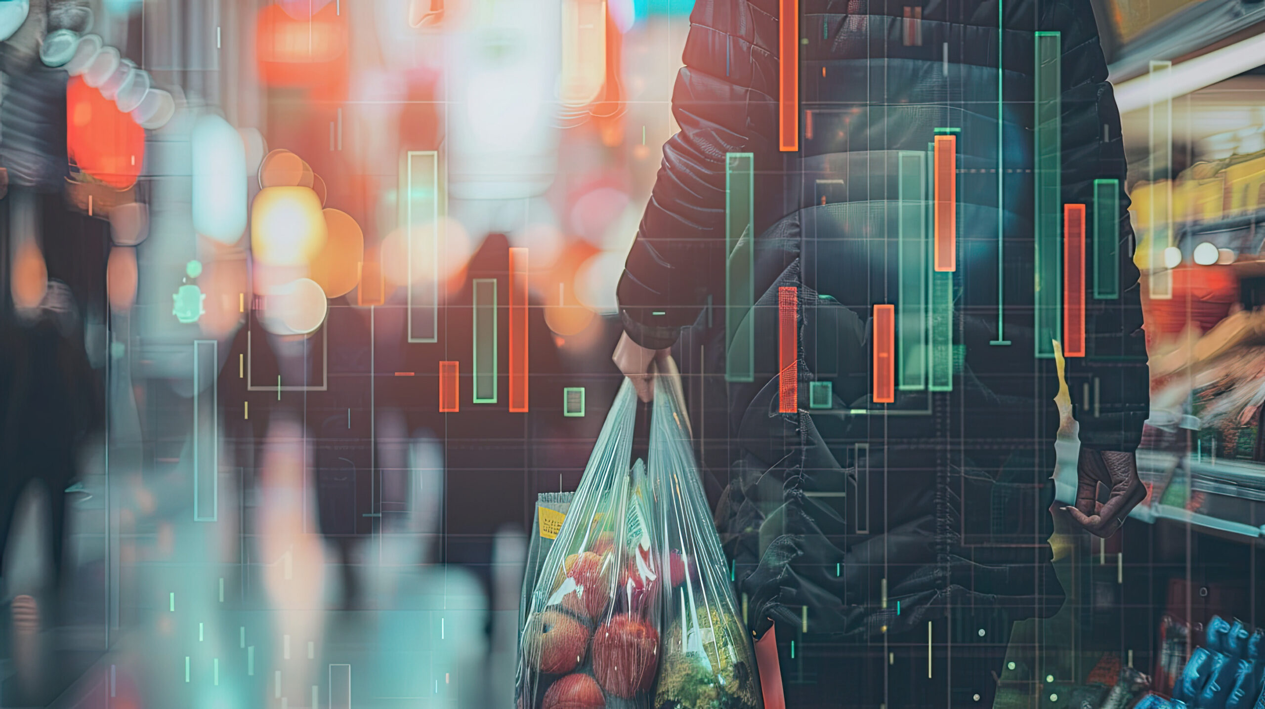 person holding an empty wallet merged with a graph showing declining financial indicators, illustrating the personal financial struggles amidst an economy crisis